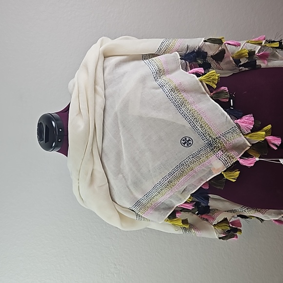 Tory Burch | NWT Women's Wool Tassel Fringe Embroidered Blanket Stitch Scarf - Picture 6 of 11